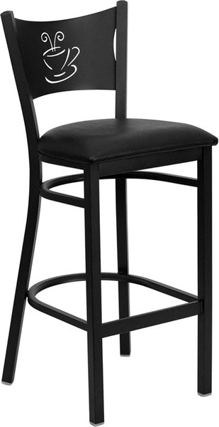 Coffee Back Metal Restaurant Barstool with Burgundy Vinyl Seat - Restaurant Chairs Direct.COM