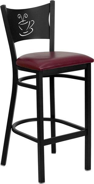 Coffee Back Metal Restaurant Barstool with Burgundy Vinyl Seat - Restaurant Chairs Direct.COM