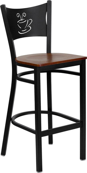 Coffee Back Metal Restaurant Barstool with Cherry Wood Seat - Restaurant Chairs Direct.COM