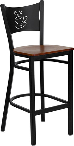 Coffee Back Metal Restaurant Barstool with Cherry Wood Seat - Restaurant Chairs Direct.COM