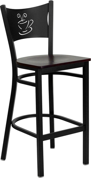 Coffee Back Metal Restaurant Barstool with Walnut Wood Seat - Restaurant Chairs Direct.COM
