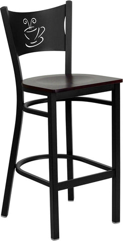 Coffee Back Metal Restaurant Barstool with Walnut Wood Seat - Restaurant Chairs Direct.COM
