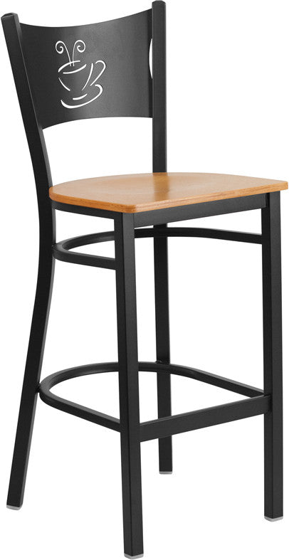 Coffee Back Metal Restaurant Barstool with Natural Wood Seat - Restaurant Chairs Direct.COM