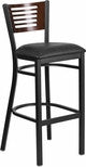 SLAT BACK METAL RESTAURANT CHAIR - WALNUT WOOD BACK, BLACK VINYL SEAT - Restaurant Chairs Direct.COM