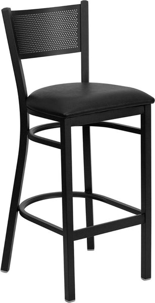 Grid Back Metal Restaurant Barstool with Black Vinyl Seat - Restaurant Chairs Direct.COM