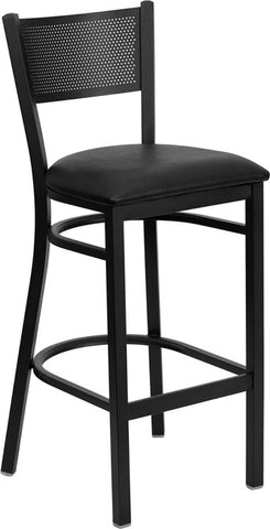 Grid Back Metal Restaurant Barstool with Black Vinyl Seat - Restaurant Chairs Direct.COM