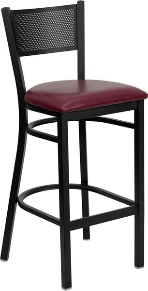 Grid Back Metal Restaurant Barstool with Black Vinyl Seat - Restaurant Chairs Direct.COM