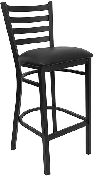 Ladder Back Metal Restaurant Barstool with Burgundy Vinyl Seat - Restaurant Chairs Direct.COM
