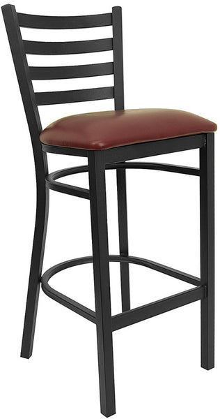 Ladder Back Metal Restaurant Barstool with Burgundy Vinyl Seat - Restaurant Chairs Direct.COM