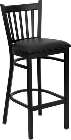 Vertical Back Metal Restaurant Barstool with Black Vinyl Seat - Restaurant Chairs Direct.COM
