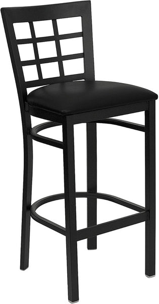 Window Back Metal Restaurant Barstool with Burgundy Vinyl Seat - Restaurant Chairs Direct.COM