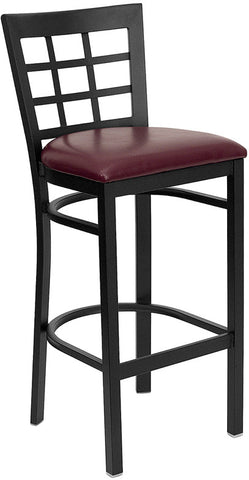 Window Back Metal Restaurant Barstool with Burgundy Vinyl Seat - Restaurant Chairs Direct.COM