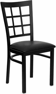 Window Back Metal Restaurant Chair with Black Vinyl Seat - Restaurant Chairs Direct.COM