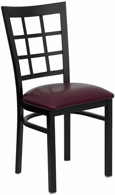 Window Back Metal Restaurant Chair with Burgundy Vinyl Seat - Restaurant Chairs Direct.COM