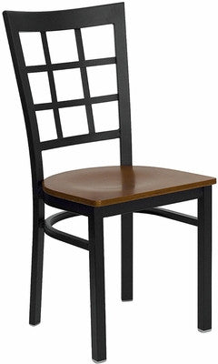 Window Back Metal Restaurant Chair with Cherry Wood Seat - Restaurant Chairs Direct.COM