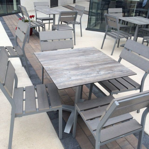 Outdoor Chair, Table & Base, Black Frame, Gray Teak