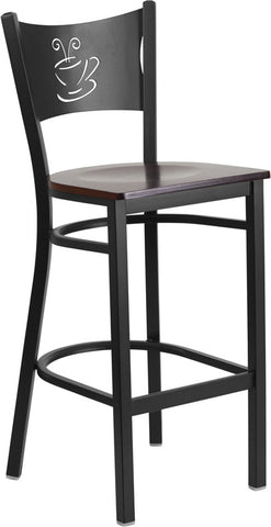 Coffee Back Metal Restaurant Barstool with Mahogany Wood Seat - Restaurant Chairs Direct.COM