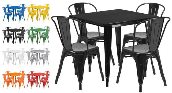 Tolix Style Industrial Indoor Outdoor Distressed Metal Chair Black/Copper Finish #F435-BL/C - Restaurant Chairs Direct.COM