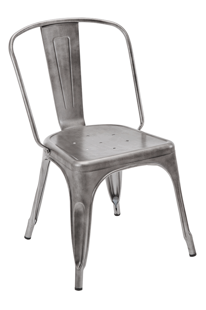 Tolix Style Steel Frame Industrial Chair with Brushed Pewter Finish #EC292-BP-W - Restaurant Chairs Direct.COM