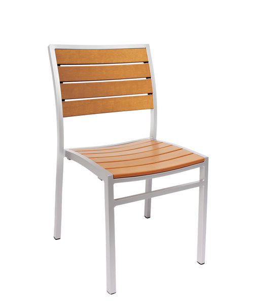 Aluminum Outdoor Chair with Composite Teak Slats #E73 - Restaurant Chairs Direct.COM