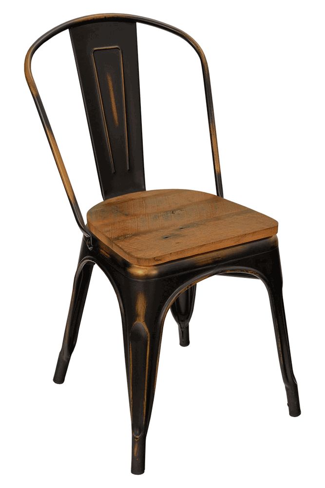 Tolix Style Distressed Black Finish Chair w/ Wood Seat #E939W-B - Restaurant Chairs Direct.COM