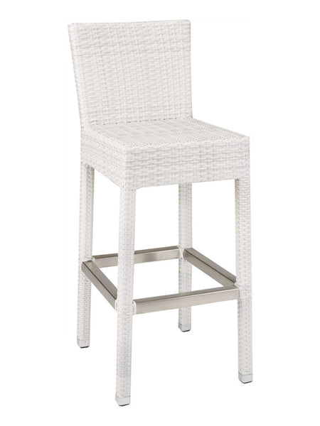 Outdoor/Indoor Aluminum Bar Stool White Wicker #FS-WI-07B <strong><span style="color: #ff8000;">UNAVAILABLE AT THIS TIME</span></strong>